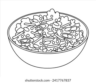 Vegetables Salad Western Food Vector Cartoon Illustration BW