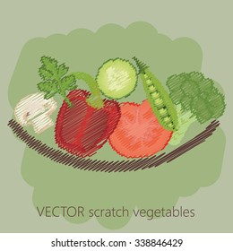 vegetables scratch in plate front