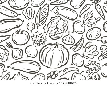 Vegetables seamless background. Healthy food concept. Vector illustration