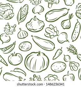 Vegetables seamless background, pattern. Agriculture, natural food, farming vector