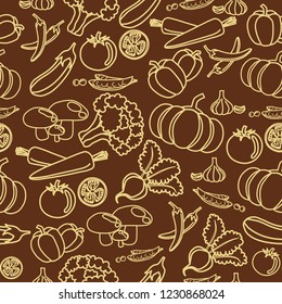 vegetables Seamless hand drawn yellow doodle pattern. Illustration for backgrounds, card, posters, banners, textile prints, cover, web design. Healthy lifestyle design elements . Food Vector icons.