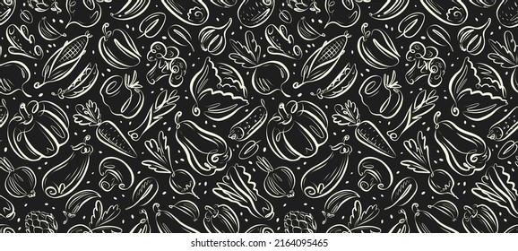 Vegetables seamless pattern. Background farm food concept vector illustration