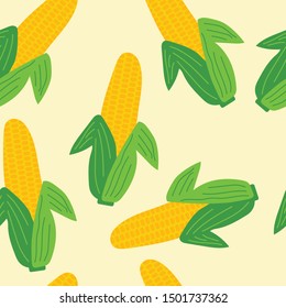 Vegetables seamless pattern. Corn with leaves background. Vector illustration.  