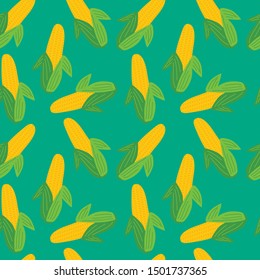 Vegetables seamless pattern. Corn with leaves background. Vector illustration.  