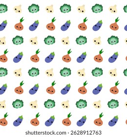 Vegetais padrão sem emenda. Veggies kawaii bonitos. Rostos sorridentes.