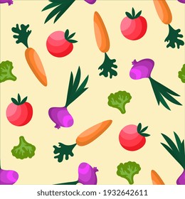 Vegetables seamless pattern in flat style. Vector illustration. 