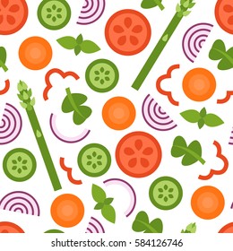Vegetables seamless pattern, flat style. Vector illustration.