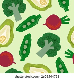 Vegetables seamless pattern. Food background, vegetable wallpaper with hand drawn for banners, cards, flyers, social media wallpapers, etc. vector illustration