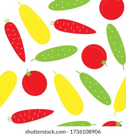 Vegetables seamless pattern. Food, vegetarianism. in a minimalist, scandinavian style. cucumber, zucchini , tomatoes, carrots.  Menu design elements, cafe.