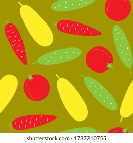 Vegetables seamless pattern. Food, vegetarianism. in a minimalist, scandinavian style. cucumber, zucchini , tomatoes, carrots.  Menu design elements, cafe.