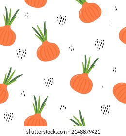Vegetables seamless pattern. Fresh and organic onions background. Vector illustration