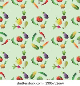 Vegetables seamless pattern. Fresh vegetarian healthy food. Eco farmer vegetables pattern