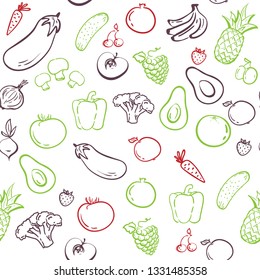 vegetables seamless pattern. hand drawing. Healthy food. Vector sketch,silhouette. Health food, fabric wallpaper textile ornament, Print. Market restaurant cafe cuisine tasty sweet. Menu element