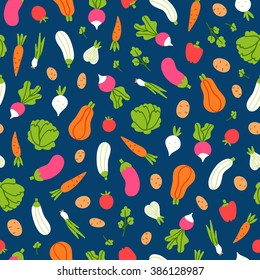 Vegetables seamless pattern on blue background