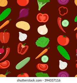 Vegetables. Seamless pattern on brown background.