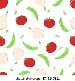 Vegetables seamless pattern. Organic and healthy food background. Eco farm products. Vector illustration for wallpaper, wrapping, textile.