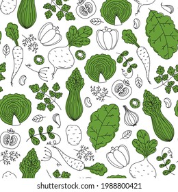 Vegetables seamless pattern. Scandinavian style illustration. Minimalist design. Hand drawn vector illustration.  Healthy organic food.