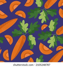 Vegetables seamless pattern. Vector healthy, diet, organic food set for your design. Illustration with carrot for textile in a flat style. Vector illustration