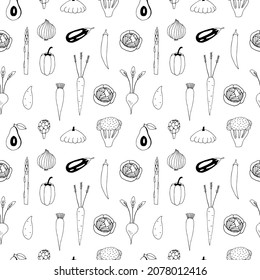 Vegetables seamless pattern vector illustration, hand drawing doodle