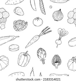 Vegetables seamless pattern vector illustration, hand drawing background