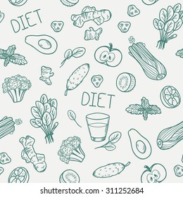Vegetables seamless pattern. Vector illustration. Healthy eating background