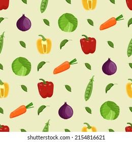 Vegetables seamless pattern. Vegetarian food, healthy eating concept. Flat vector illustration