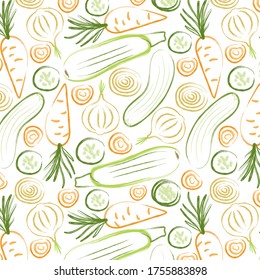 Patrón ininterrumpido de verduras. Textura vegetal vectorial de alimentos sanos, fondo. Orgánico, desintoxicante. Elementos para el diseño.