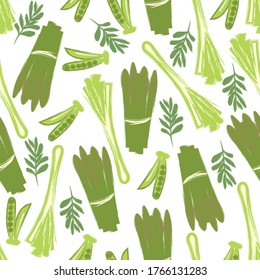 Vegetables seamless pattern. Vegetarian healthy food vector texture, background. Organic, detox. Elements for design.