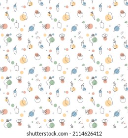 Vegetables seamless pattern. Vegetarian healthy bio food background, Vegan organic eco products pepper, tomato, cucumber, carrot, potato, avocado, beans and peas. Vector illustration.