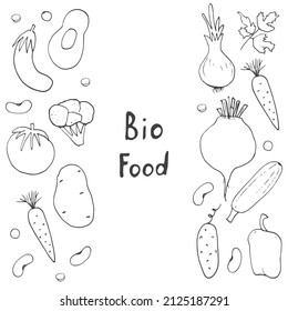 Patrón ininterrumpido de verduras. Vegetariano sano de fondo bioalimentario, productos ecológicos vegan pimienta, tomate, pepino, zanahoria, papa, aguacate, frijol y guisantes. Ilustración vectorial.