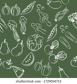 Vegetables seamless pattern.Vector vegetarian food image set.