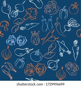Vegetables seamless pattern.Vector vegetarian food image set.