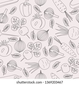 Vegetables. Seamless vector pattern with the contours of the vegetables for decoration, design, scrapbooking, greeting card