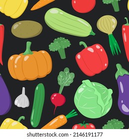 Vegetables seamless vector pattern. Healthy Fresh Harvest, vegan farm food