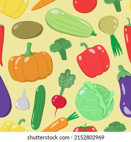 Vegetables seamless vector pattern. Healthy Fresh Harvest, vegan farm food