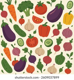 Vegetables Series - Vegetable Doodle Pattern