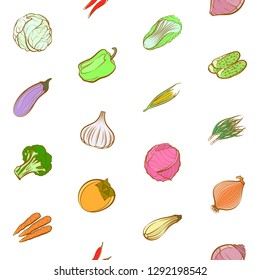 Vegetables set. Background for printing, design, web. Usable as icons. Seamless. Colored.