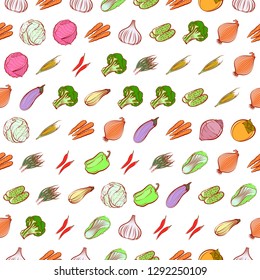 Vegetables set. Background for printing, design, web. Usable as icons. Seamless. Colored.
