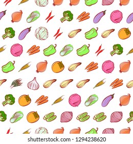 Vegetables set. Background for printing, design, web. Usable as icons. Seamless. Colored.