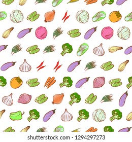 Vegetables set. Background for printing, design, web. Usable as icons. Seamless. Colored.