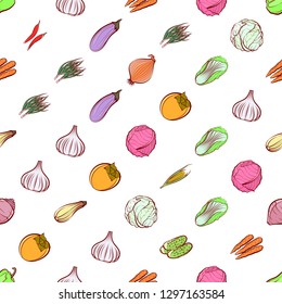 Vegetables set. Background for printing, design, web. Usable as icons. Seamless. Colored.