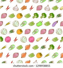 Vegetables set. Background for printing, design, web. Usable as icons. Seamless. Colored.