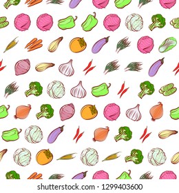 Vegetables set. Background for printing, design, web. Usable as icons. Seamless. Colored.