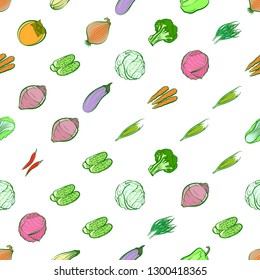 Vegetables set. Background for printing, design, web. Usable as icons. Seamless. Colored.