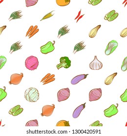 Vegetables set. Background for printing, design, web. Usable as icons. Seamless. Colored.