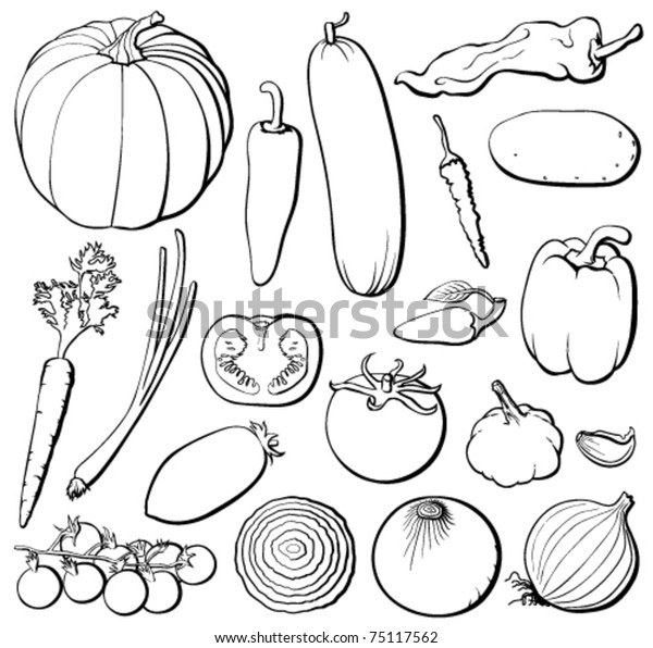 白黒の野菜セット ベクターイラスト のベクター画像素材