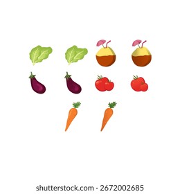 Vegetais. Cenoura beterraba tomate berinjela cenoura cebola. Ilustração vetorial isolada eps 10