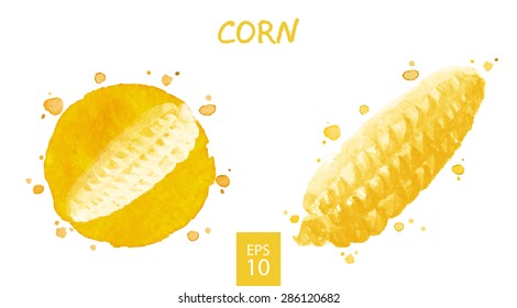 Vegetables set - corn. Watercolor drawing. Vector