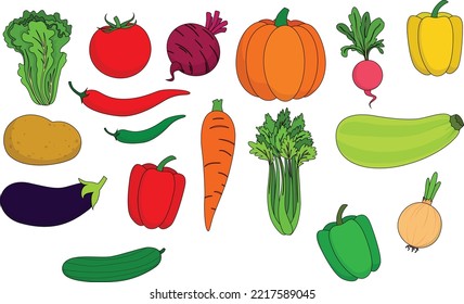 Vegetables Set Different Colorful Props Vector Illustration Artwork