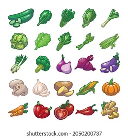 Diseño de ilustraciones de dibujo de conjuntos de vegetales